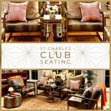 St. Charles Club Seating | Bronze Brushed Contemporary Frame | Embossed Brown Leather