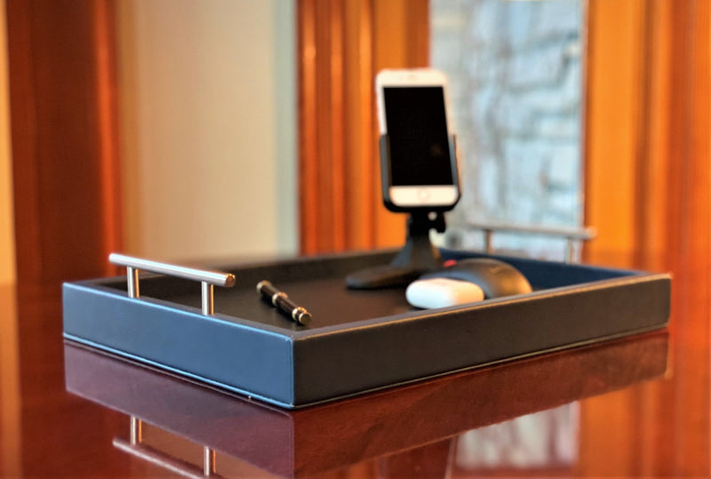 Upgrade your remote work setup with the Porsche-Style Navy Leather Professional Portable Work Station. Luxurious and ergonomic, it offers dual access ports and a plush leather finish. Perfect for home offices and travel. Available now. 
