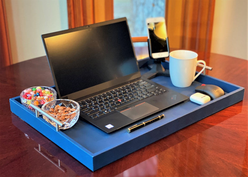 Upgrade your remote work setup with the Professional Portable Work Station in premium blue shagreen leather. Highly durable and lightweight, it features dual access ports for versatility. Available in three sizes: 17"x10", 20"x13", and 23"x15". Order now for peak productivity.
