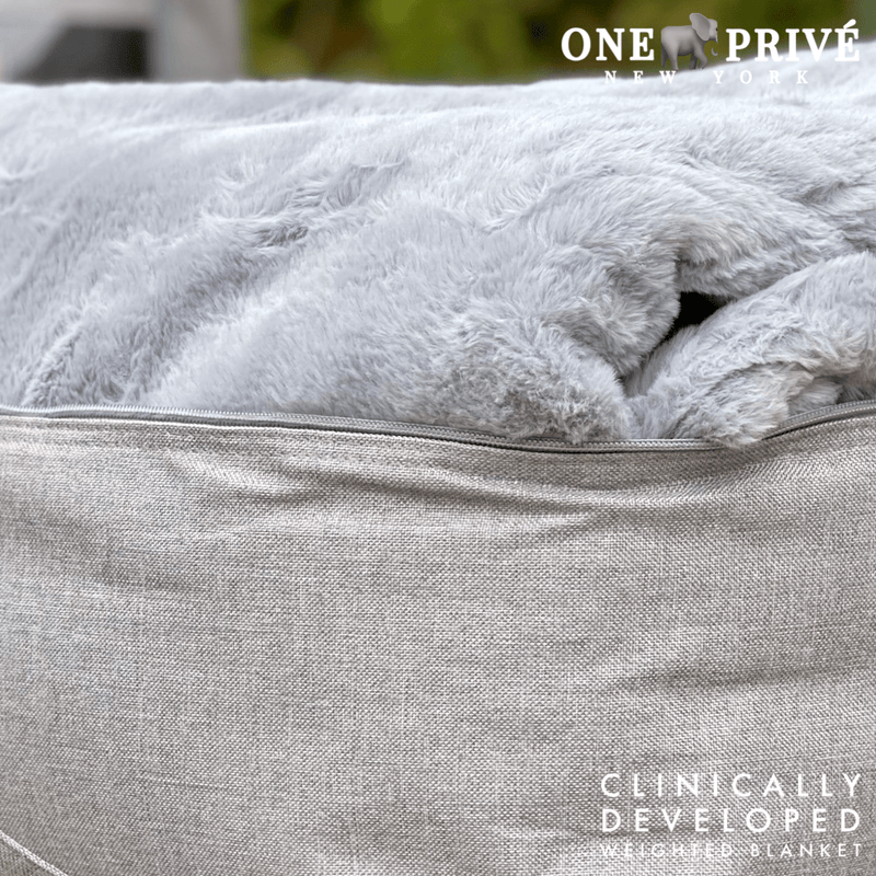 Experience luxurious relaxation with One Preevay's world's first weighted faux rabbit fur blanket, inspired by Fernando Botero. Clinically developed, 20lbs, hypoallergenic  luxurious