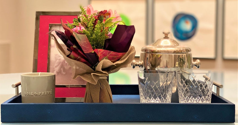 Discover the Canaan Shagreen Serving Tray from One Preevay—a luxurious tray crafted with sea blue exotic embossed leather and nickel hardware. Available in three sizes: 17"x10", 20"x13", and 23"x15". Elevate your entertaining experience with sophistication and style...
